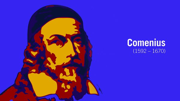 Visuel graphique, portrait de Comenius | Crédits : Pierre Klinger, Simon Schoeffler 