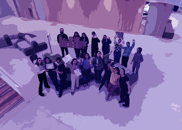 Photo colorisée avec effets graphiques des étudiants et étudiantes impliqués dans le spectacle